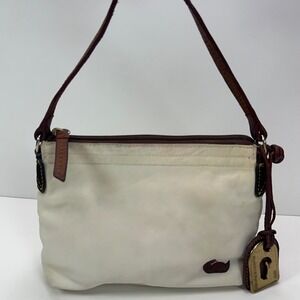 DOONEY & BOURKE Nylon Wayfarer Pouchette Handbag Small Cream Leather Trim Purse